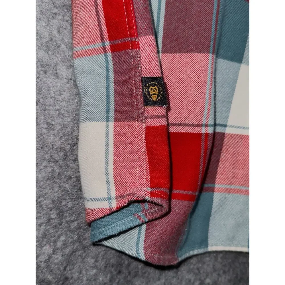 Howler Brothers Mens S Plaid Metal Snap Western Shirt Red Blue Cream